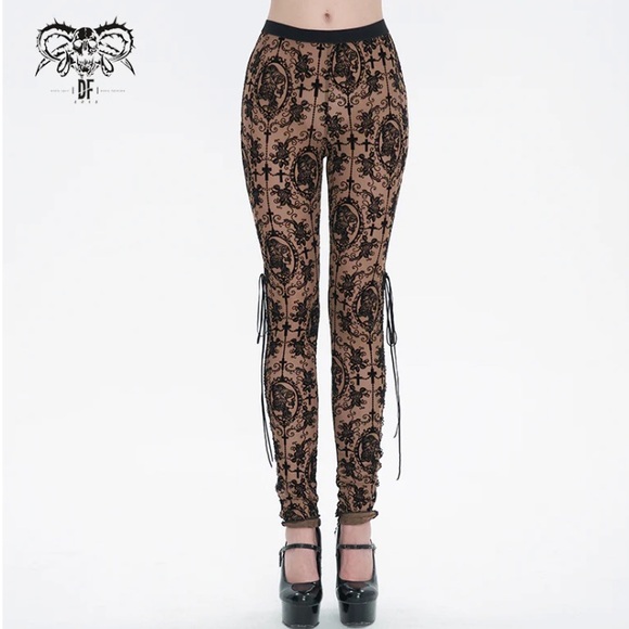 😈Devil Fashion “Bathory” Gothic Patterned Mesh Leggings - Picture 10 of 14
